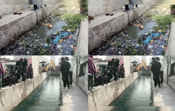 थाने के सामने खुले नाले में सड़ा शव