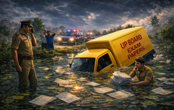 तालाब में गिरा पेपर वाहन?