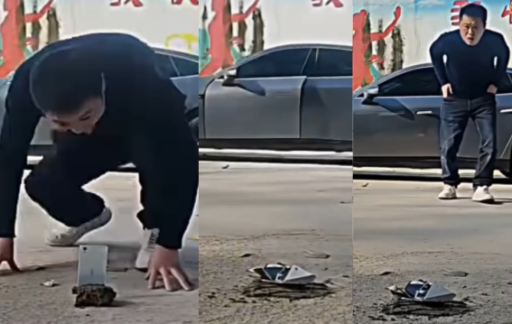 रील की सनक में सड़क पर रखा फोन