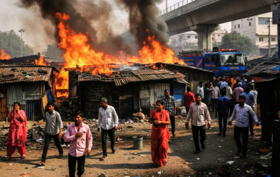 रिठाला मेट्रो स्टेशन के पास भीषण आग