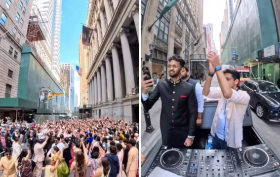 न्यूयॉर्क की वॉल स्ट्रीट बनी इंडियन शादी का डांस फ्लोर