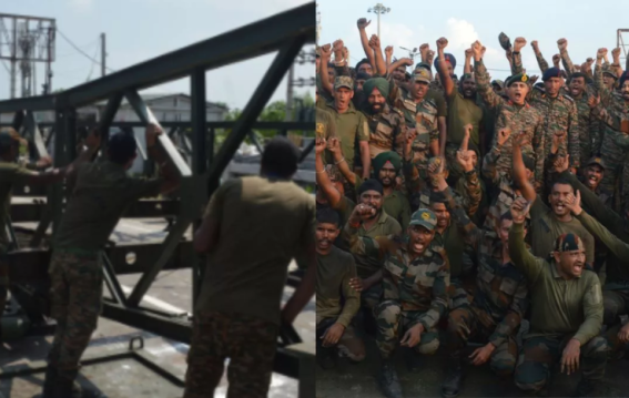 जम्मू में तवी नदी पर सेना ने 12 घंटे में बनाया बैली ब्रिज