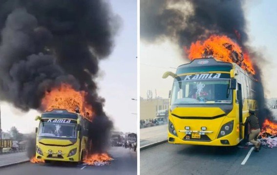 कानपुर में दिल्ली-वाराणसी स्लीपर बस में आग